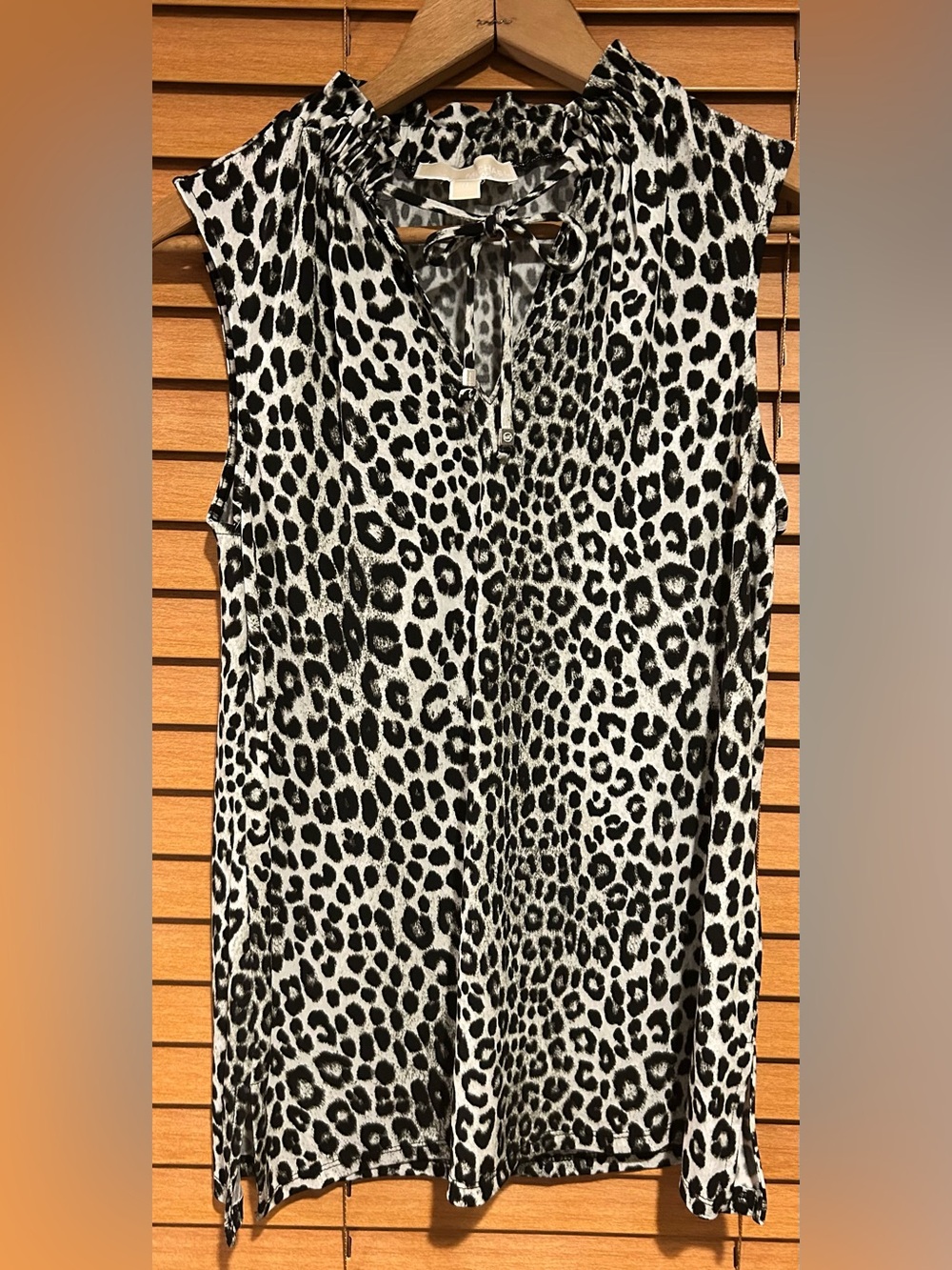 MICHAEL Michael Kors Black and White Leopard Print Sleeveless Tie-Neck Camisole